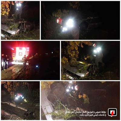 عملیات نجات در پی سقوط خودروی سواری  به داخل کانال آب