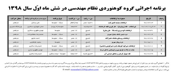 برنامه اجرائی گروه کوهنوردی سازمان در شش ماه اول سال ۱۳۹۸  اعلام شد