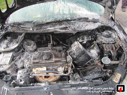 آتش سوزی خودروی پژو 206 در بلوار فجر آزادگان آتش نشانان را به محل حادثه خواند/ آتش نشانی رشت