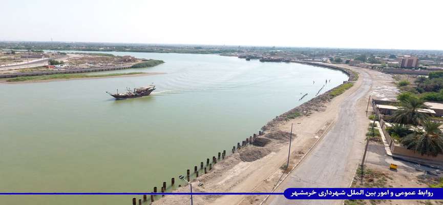 تصاویر هوایی از روند عملیات اجرایی پروژه ساحل سازی رودخانه کارون توسط شهرداری خرمشهر