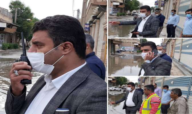 بازدید و نظارت میدانی منصور علوانی سرپرست شهرداری خرمشهر بر روند عملیات دفع آبهای سطحی