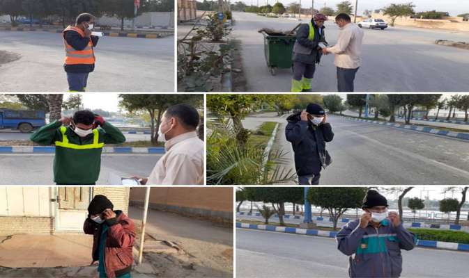 توزیع مرتب ماسک بین کارگران شهرداری خرمشهر در راستای حفظ سلامت کارگران