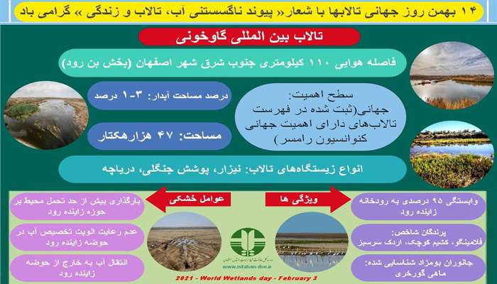 انتشار اینفوگراف تالاب بین المللی گاوخونی همزمان با 14 بهمن روز جهانی تالاب ها با شعار پیوند ناگسستنی آب، تالاب و زندگی