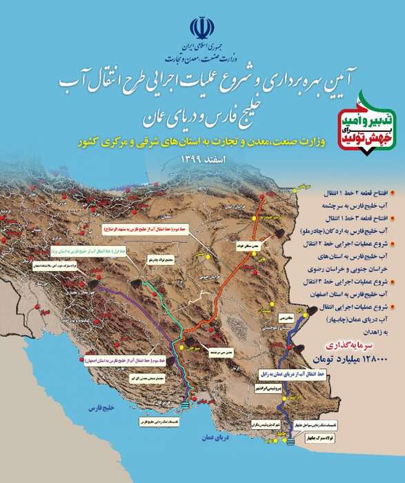 بهره‌برداری از طرح ‌انتقال آب خلیج‌فارس به هفت استان مرکز کشور آغاز شد