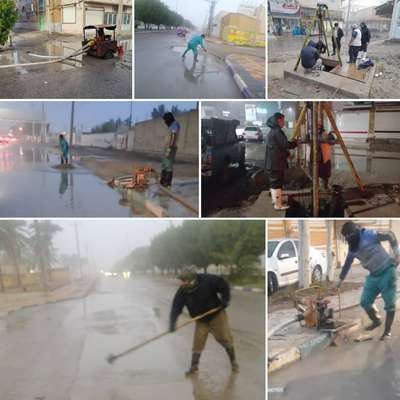 عملیات دفع آب های سطحی ناشی از بارندگی توسط شهرداری خرمشهر