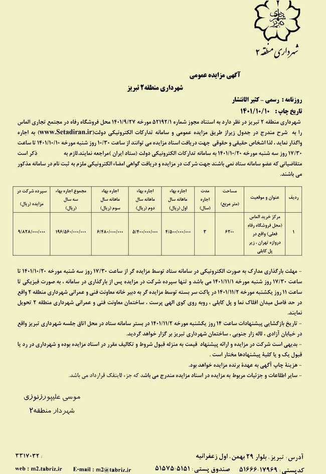 واگذاری فروشگاه رفاه در مجتمع تجاری الماس