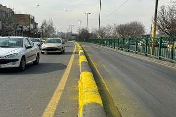 رنگ آمیزی جداول مسیر BRT از زیرگذر پل کابلی تا پل شهید حمید باکری