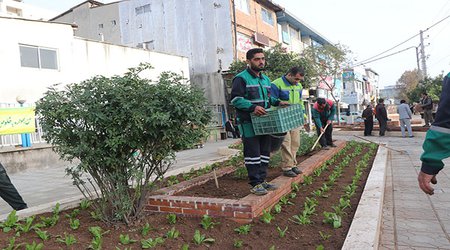 گل کاری مبلمان شهری روبروی مخابرات مرکزی شهر